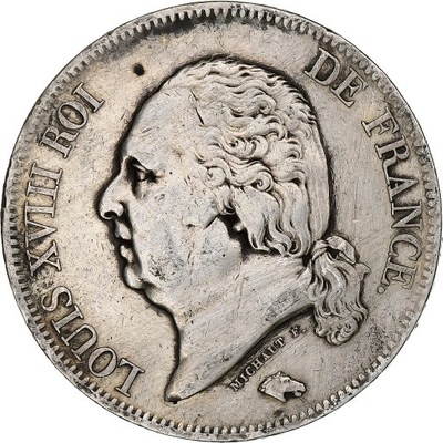 Francja, Louis XVIII, 5 Francs, 1816, Paris, Srebr