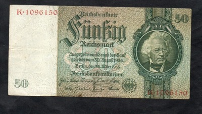 BANKNOT NIEMCY -- 50 reichsmark 1924 / 1933 rok -- Seria K