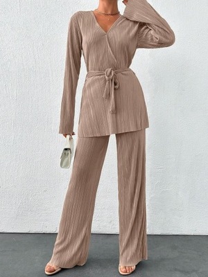 SHEIN BEŻOWY KOMPLET KOSZULA SPODNIE L8A LT2__L