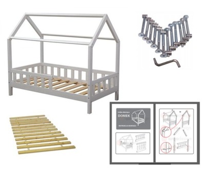 Łóżko DOMEK Biały 160x80 Szuflada Barierka Stelaż