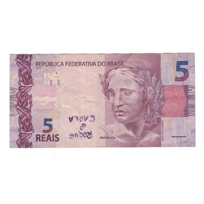 Banknot, Brazylia, 5 Reais, 2010, VF(30-35)