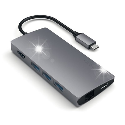 Hub USB-C, adapter 7w1, Satechi Multiport Adapter V2, USB-C USB-A HDMI RJ45