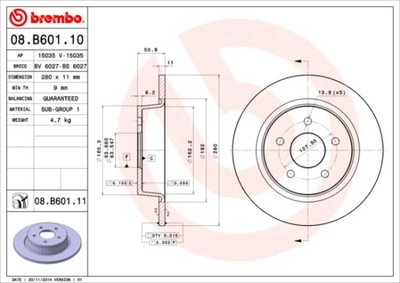 DISCOS DE FRENADO PARTE TRASERA BREMBO 08.B601.11 08B60111  