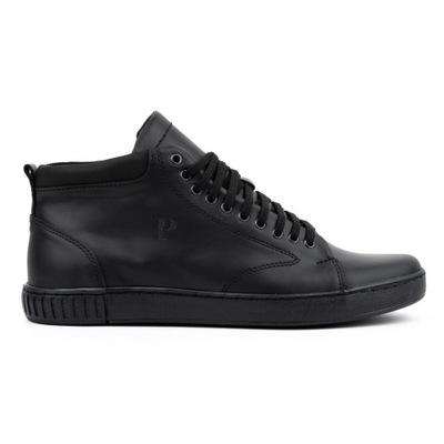 Buty skórzane męskie sneakersy czarne lico r.43