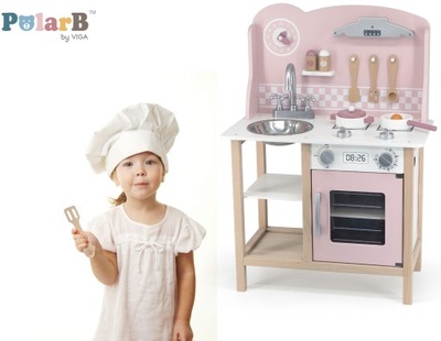 Różowa Kuchnia dziecięca drewniana z akcesoriami Viga kuchenka dla dzieci