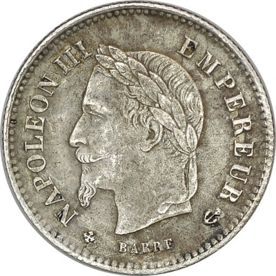 4.FRANCJA, NAPOLEON III, 20 CENTIMÓW 1867 BB