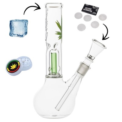 BONGO SZKLANE LODOWE Z FILTRACJĄ FAJKA WODNA 20cm + SITKA MŁYNEK