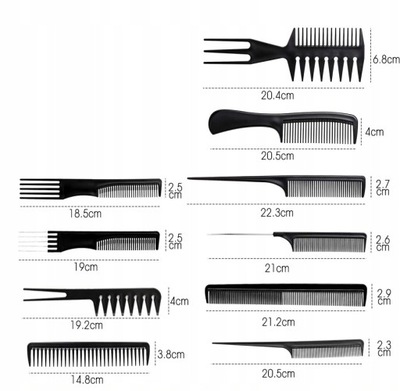 Grzebienie Fryzjerskie Zestaw 10 SZTUK
