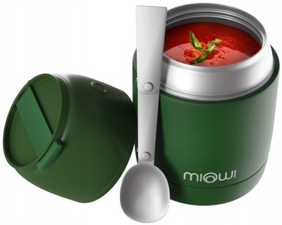 Termos obiadowy na zupę żywność Stalowy Miowi 450 ml Łyżka Zielony