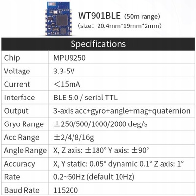 Bluetooth inklinometr WT901BLE MPU9250 akcelerome