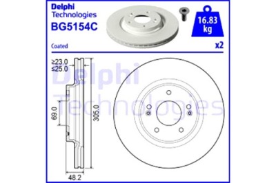 Delphi гальмівні диски гальмівні 2szt. hyundai sonata фото №1