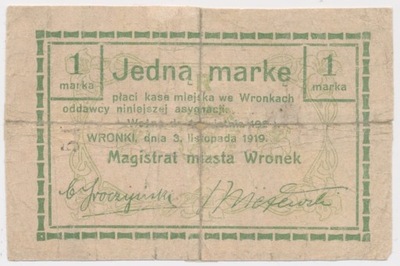 3501. Wronki, 1 mk 1919 - przycięty- st.5