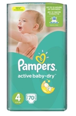 Pampers Active Baby Dry Pieluchy 4, 9-14kg, 70 szt