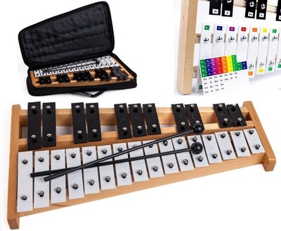 DZWONKI CHROMATYCZNE CYMBAŁKI MAT 27+ ETUI + PAŁKI + NAKLEJKI Z DŹWIĘKAMI