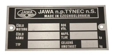 Tabliczka znamionowa Jawa 350 634 Czeska