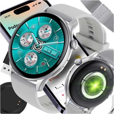 SMARTWATCH ELEGANCKI ROZMOWY 2 PASKI EKG AMOLED NFC POMIARY POLSKIE MENU