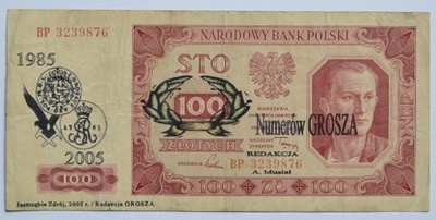 100 złotych 1948 z nadrukiem 100 numerów GROSZA
