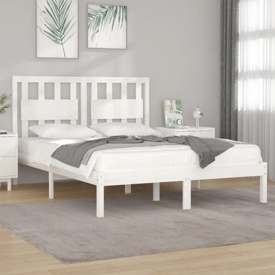 Rama łóżka biała lite drewno sosnowe 135x190 cm podwójna