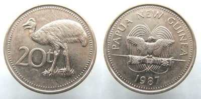 5227. PAPUA NOWA GWINEA, 20 TOEA, 1987 śr. 28,65mm