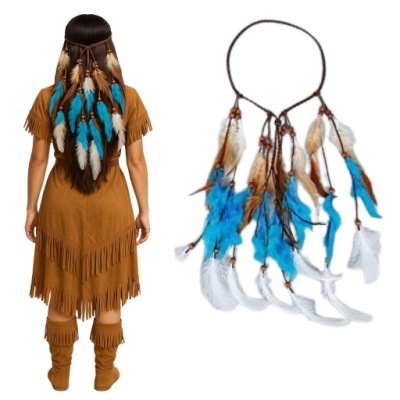 OPASKA PIÓROPUSZ INDIAŃSKI INDIANINA INDIANKI PIÓRA WŁOSÓW BOHO NIEBIESKA