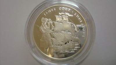 Moneta Kongo 2003 1000 franków - żaglowiec Endeavour srebro