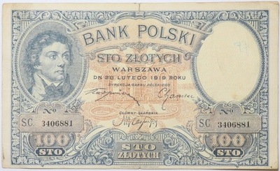 Banknot 100 Złotych - 1919 rok - Seria S.C.