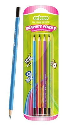 Ołówki Trójkątne Neonowe HB 4 Sztuki Cricco