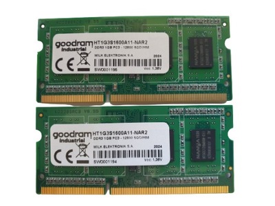 Pamięć DDR3 2GB 2x1GB PC3L 12800S 1600Mhz SODIMM