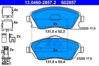 ATE 13.0460-2857.2 ZAPATAS DE FRENADO PARTE DELANTERA OPEL CORSA C/COMBO 01-  