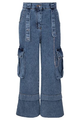 Spodnie jeansowe cargo niebieskie 158 szerokie Luźne łańcuszek