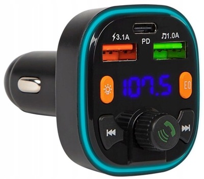 Transmiter FM Bluetooth ładowarka QC PD 20W 2x USB
