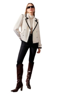 SHEIN MARYNARKA DAMSKA BEŻOWA DWURZĘDOWA M ŁŁC