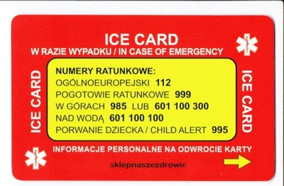 IMIENNA GRAWEROWANA KARTA RATUNKOWA ICE