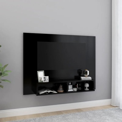 Wisząca szafka pod TV czarna 120x23,5x90 cm płyta wiórowa