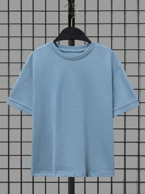 Shein NF9 lnu niebieski gładki klasyczny t-shirt basic 134/140