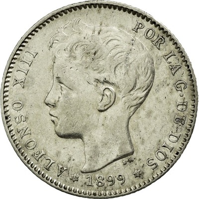 Moneta, Hiszpania, Alfonso XIII, Peseta, 1899, AU(