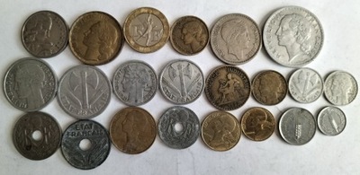 zestaw monet przedwojenne i stare Francja 22 szt.