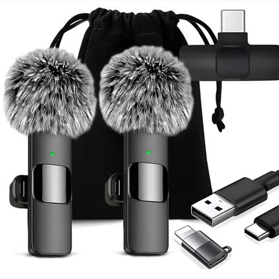 Mikrofon Bezprzewodowy Krawatowy do Telefonu iPhone USB-C ETUI CZARNE