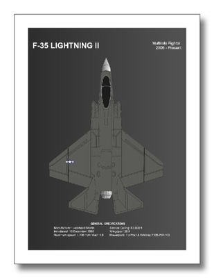 Plakat samolot F-35 Lightning II B2 bez ramy 50x70 TECHNICAL DATA