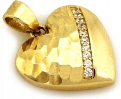 Złota zawieszka 375 wypukłe serce z cyrkoniami 9k elegancki wzór prezent