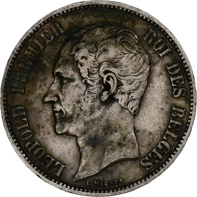 Belgia, Leopold I, 5 Francs, 5 Frank, 1850, With d