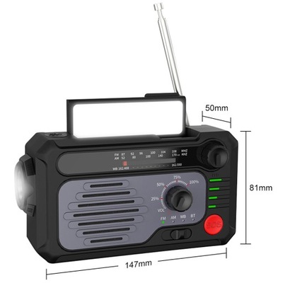Radio Awaryjne Solarne Pogodowe AM FM SOS Bluetooth 5.0 2000mAh Latarka