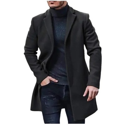 Płaszcz męski czarny klasyczny do połowy uda płaszcz meski rozmiar 5XL
