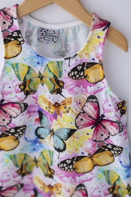 Letnia sukienka bez rękawów dla dziewczynki w kolorowe motyle rozmiar 110