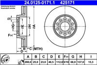 ATE ДИСК ТОРМОЗНОЙ ПЕРЕДНЯЯ 288X25 V VW PASSAT B5 96-/VW B5 97-/VW