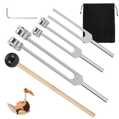 ZESTAW KAMERTONÓW DO TERAPII DŹWIĘKIEM 3 CZĘSTOTLIWOŚCI Z MŁOTKIEM