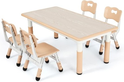 Stół dziecięcy z 4 krzesłami, zestaw stołów z regulacją wysokości