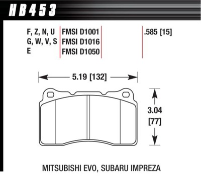 HB453S.585 HT-10 HAWK ZAPATAS VOLVO V70 SUBARU WRX STI IMPREZA PARTE DELANTERA  