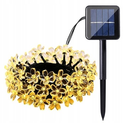 LAMPKI SOLARNE OGRODOWE ŁAŃCUCH KWIATKI 7M 50LED