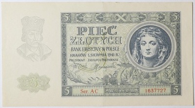 Banknot 5 Złotych - 1941 rok - Ser. AC 1637727